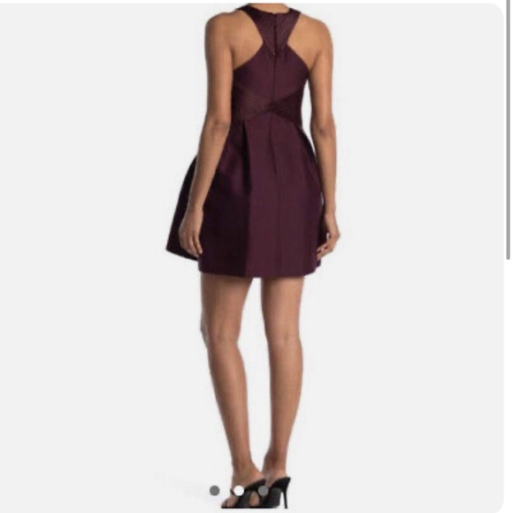 Halston Heritage Satin Pleated Bodycon Mini Dress in Burgundy 6 - Picture 2 of 10